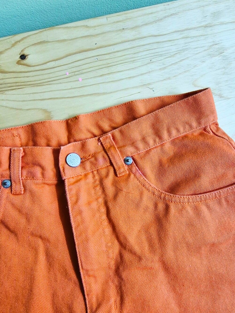 bebe Bright Orange Denim Shorts - Picture 4 of 7